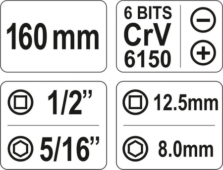 Wkrętak udarowy CR-V zestaw 6-końcówek YT-2802 YATO | CIS Sklep