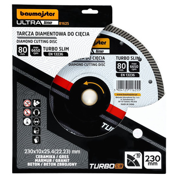 Tarcza diamentowa slim turbo 230x10x2,0x1,6x22,23mm B1625 Baumajster | CIS Sklep