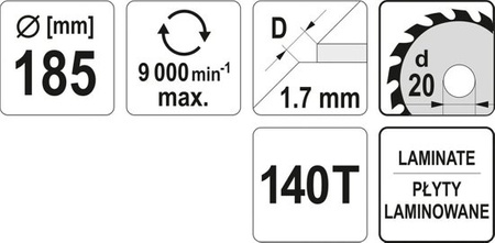 Tarcza do paneli i płyt mebl. 185/140T 20mm YT-60631 YATO | CIS Sklep