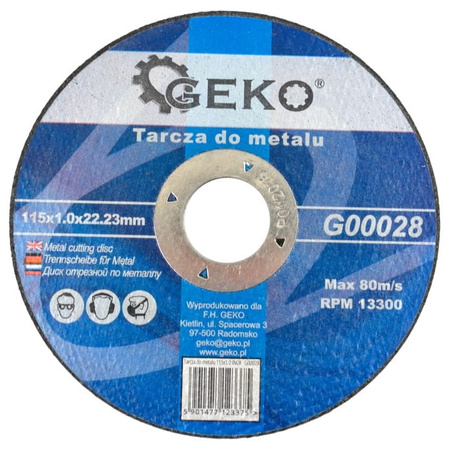 Tarcza do cięcia metalu 115x22.23x1,0mm G00028 GEKO | CIS Sklep