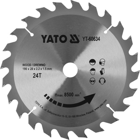 Tarcza widiowa do drewna 190x24Tx20mm YT-60634 YATO | CIS Sklep