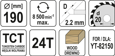 Tarcza widiowa do drewna 190x24Tx20mm YT-60634 YATO | CIS Sklep